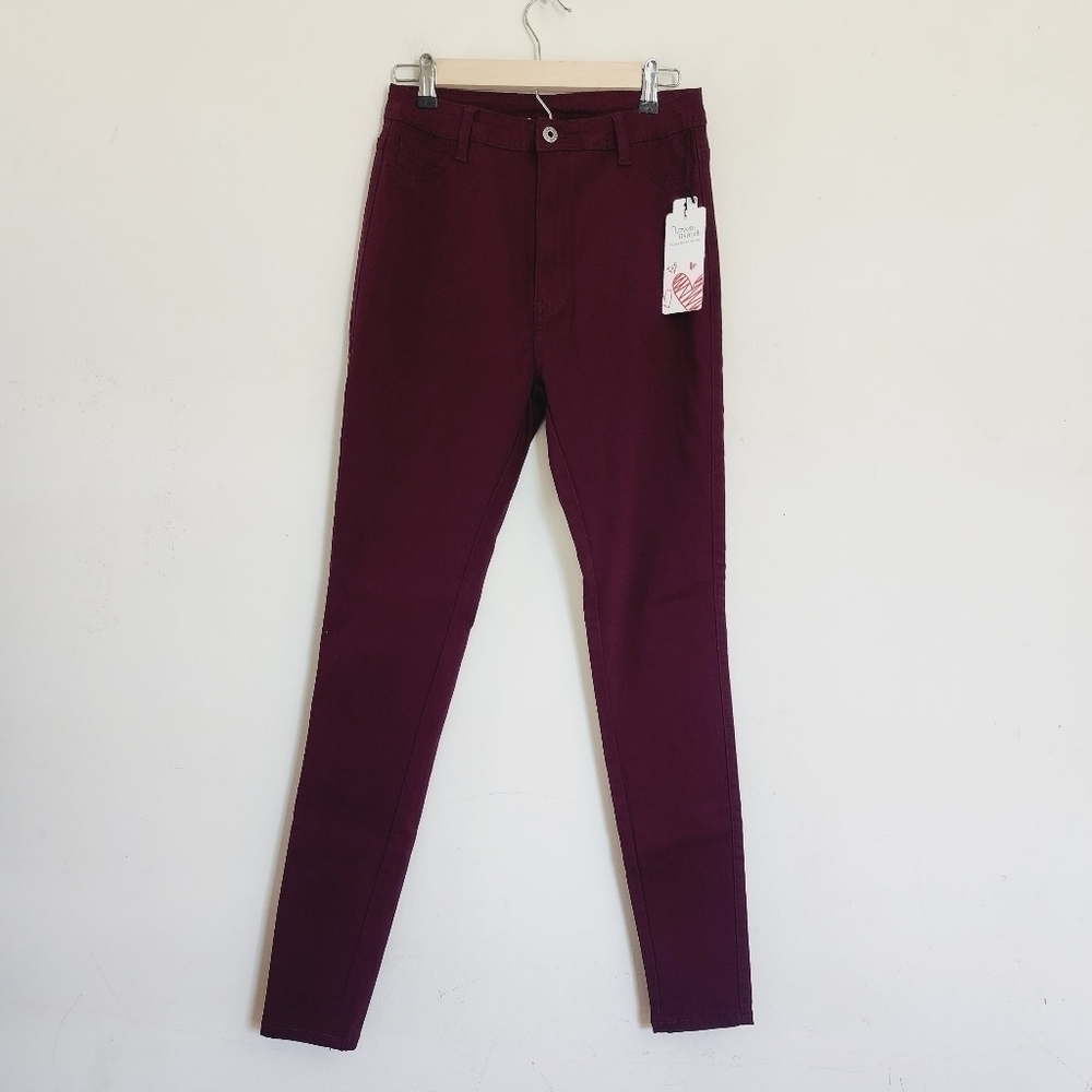 Womens Juniors Burgundy Skinny Jeans Pants Size XL Long NWT